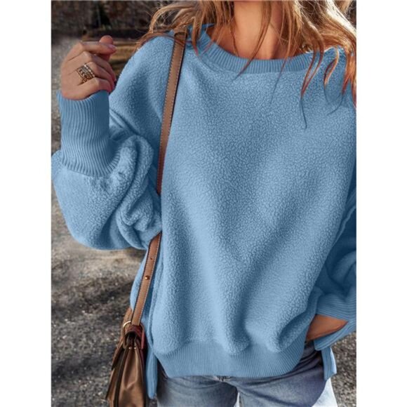 Round Neck Dropped Shoulder Sweatshirt - Picture 12 of 16